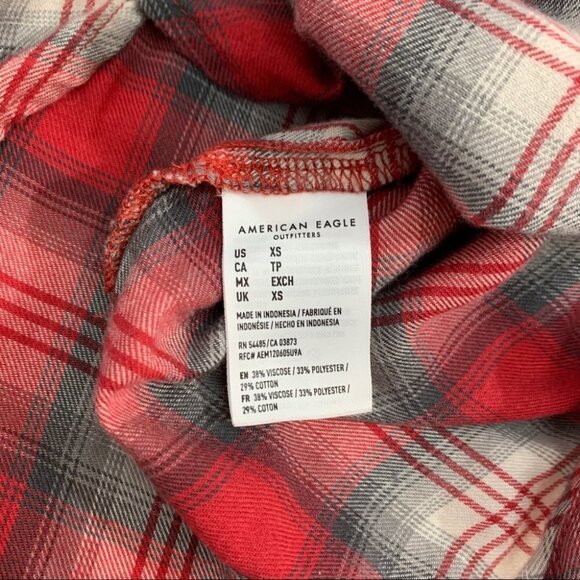 𝅺american Eagle♥️Amazingly Soft Boyfriend Shirt Red Plaid Sz Xs - Picture 9 of 9